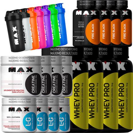 Kit Atacado Whey Protein Glutamina Creatina Fire - Max Titan - Max titanium Menor preço em Kit Atacado Whey Protein Glutamina Creatina Fire - Max Titan - Max titanium