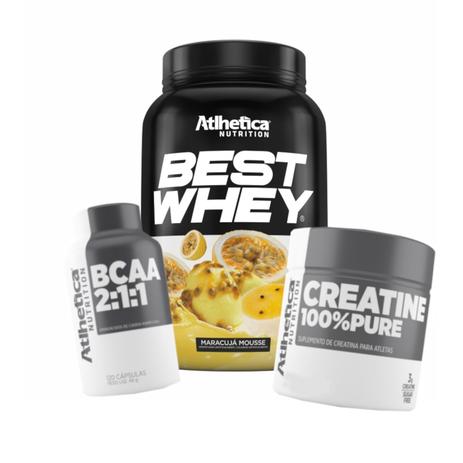 Kit Atlhetica Nutrition BEST WHEY 900g Maracujá + BCAA + CREATINA Menor preço em Kit Atlhetica Nutrition BEST WHEY 900g Maracujá + BCAA + CREATINA