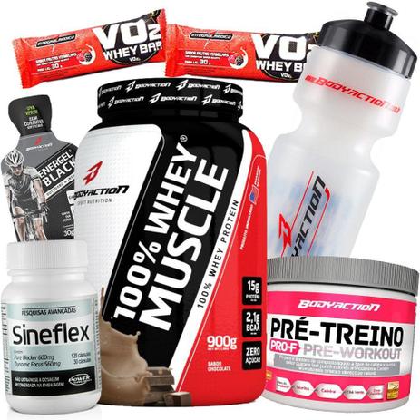 kit aumento massa magra 100 Whey Muscle Sineflex 150caps Pré Treino Copo Garrafa - Body action Menor preço em kit aumento massa magra 100 Whey Muscle Sineflex 150caps Pré Treino Copo Garrafa - Body action