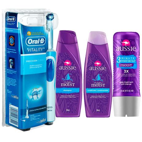 Kit Aussie Moist: Shampoo + Condicionador 180ml + Tratamento 3 Minutos 236ml + Oral- B Vitality 110v Menor preço em Kit Aussie Moist: Shampoo + Condicionador 180ml + Tratamento 3 Minutos 236ml + Oral- B Vitality 110v