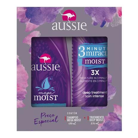 Kit Aussie Shampoo Moist 180ml + Máscara de Tratamento 3 Minute 236ml Menor preço em Kit Aussie Shampoo Moist 180ml + Máscara de Tratamento 3 Minute 236ml