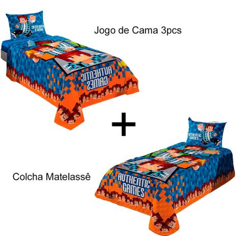 Kit Authentic Games Jogo de cama 3 peças + Colcha - Lepper Menor preço em Kit Authentic Games Jogo de cama 3 peças + Colcha - Lepper