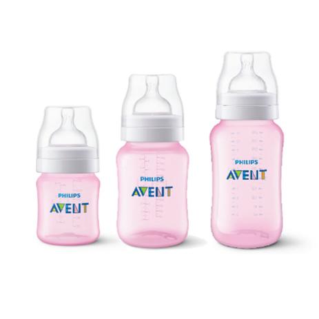 Kit Avent Classic+ 3 Mamadeiras Rosa 125, 260, 330ml Menor preço em Kit Avent Classic+ 3 Mamadeiras Rosa 125, 260, 330ml