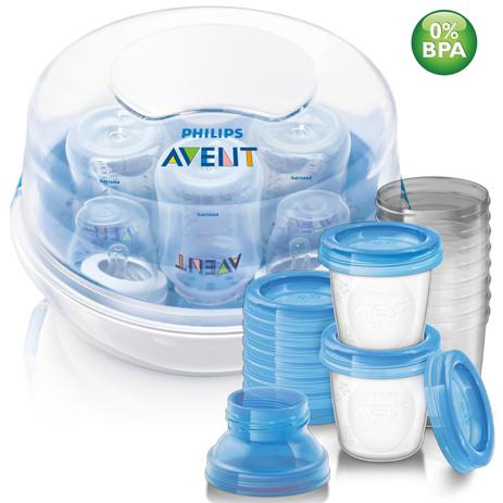 Kit Avent Esterilizador Mamadeira + 10 Copos de Armazenagem Menor preço em Kit Avent Esterilizador Mamadeira + 10 Copos de Armazenagem
