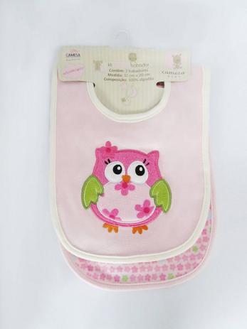 Kit Babador Baby 2 peças Camesa 32 x 20cm Coruja Rosa Menor preço em Kit Babador Baby 2 peças Camesa 32 x 20cm Coruja Rosa