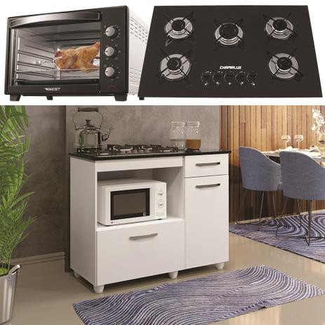 Kit Balcão Branco Com Forno 48 Litros 220v e Fogão 5 Bocas - Kaiki móveis Menor preço em Kit Balcão Branco Com Forno 48 Litros 220v e Fogão 5 Bocas - Kaiki móveis