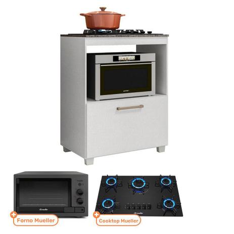 Kit Balcão de Cozinha MOOB com Cooktop Mueller 5 bocas e Forno Eletrico Grafite Mueller 44 L 220V - Fiorello Menor preço em Kit Balcão de Cozinha MOOB com Cooktop Mueller 5 bocas e Forno Eletrico Grafite Mueller 44 L 220V - Fiorello