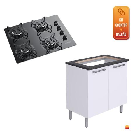 Kit Balcão Itatiaia Cacau Branco e Cooktop Itatiaia 4 bocas Menor preço em Kit Balcão Itatiaia Cacau Branco e Cooktop Itatiaia 4 bocas