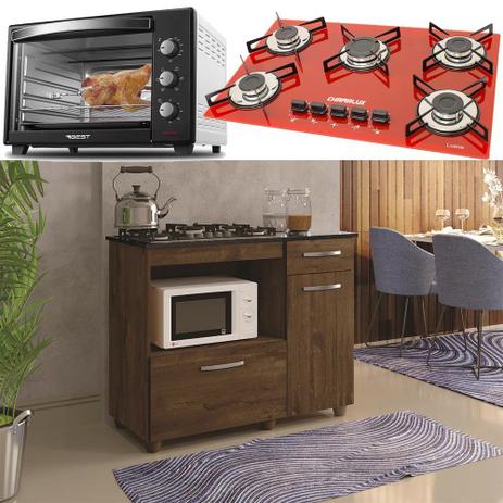 Kit Balcão Ypê Com Forno 48 Litros 110v e Fogão 5 Bocas Vermelho - Kaiki móveis Menor preço em Kit Balcão Ypê Com Forno 48 Litros 110v e Fogão 5 Bocas Vermelho - Kaiki móveis