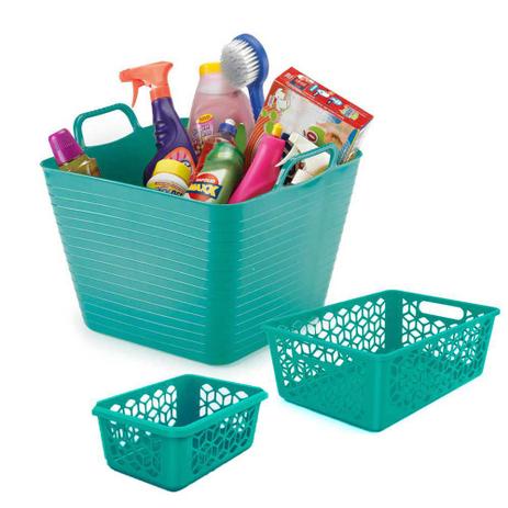 Kit Balde e Cestos Organizador Multiuso Verde 3 peças - Casa cha Menor preço em Kit Balde e Cestos Organizador Multiuso Verde 3 peças - Casa cha