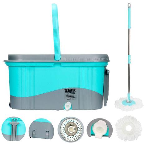 Kit Balde Spin Mop Rodinhas Cesto Inox Centrifugador Sp-519b Azul - Tssaper Menor preço em Kit Balde Spin Mop Rodinhas Cesto Inox Centrifugador Sp-519b Azul - Tssaper
