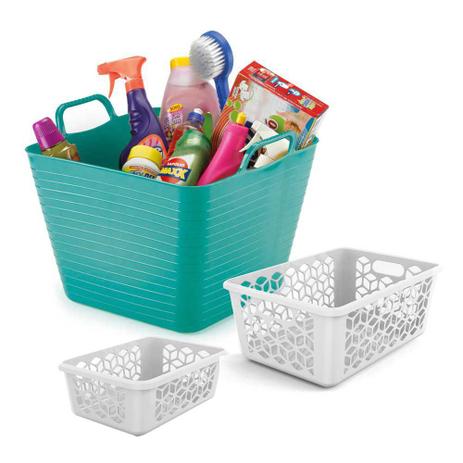 Kit Balde Verde e Cestos Organizador Multiuso Branco 3 peças - Casa cha Menor preço em Kit Balde Verde e Cestos Organizador Multiuso Branco 3 peças - Casa cha