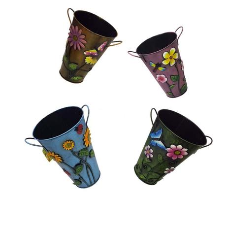 Kit Baldes 4 Unid Enfeite Vaso Metal Com Alça Jardim Varanda - Braslu Menor preço em Kit Baldes 4 Unid Enfeite Vaso Metal Com Alça Jardim Varanda - Braslu