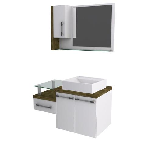 Kit Bancada Compace Legno 830 Cuba E Espelheira Branco/Vermont Dark Menor preço em Kit Bancada Compace Legno 830 Cuba E Espelheira Branco/Vermont Dark