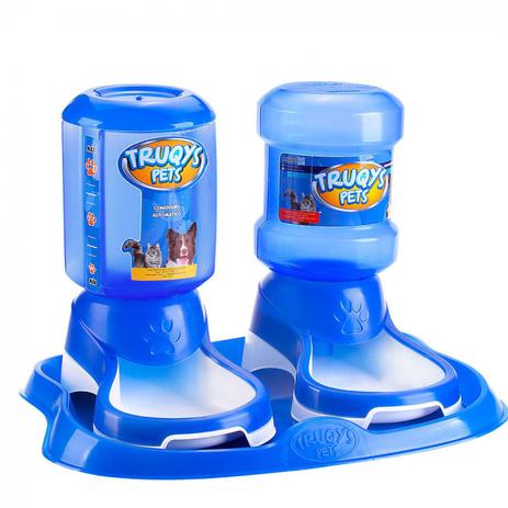 Kit Bandeja com Bebedouro + Comedouro Automatico para Pet 2 L Azul Truqys Menor preço em Kit Bandeja com Bebedouro + Comedouro Automatico para Pet 2 L Azul Truqys