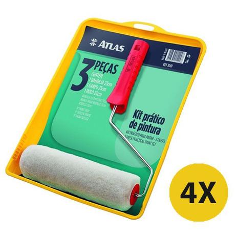 Kit Bandeja, Garfo e Rolo Pintura 23cm Atlas - 4 Unidades Menor preço em Kit Bandeja, Garfo e Rolo Pintura 23cm Atlas - 4 Unidades
