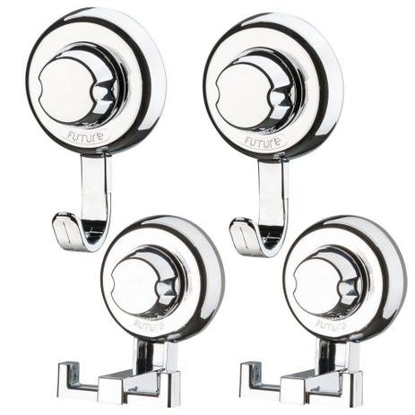 Kit Banheiro 2 Ganchos Duplos e 2 Ganchos Simples Fixação Por Ventosa ABS Cromado - Future Menor preço em Kit Banheiro 2 Ganchos Duplos e 2 Ganchos Simples Fixação Por Ventosa ABS Cromado - Future