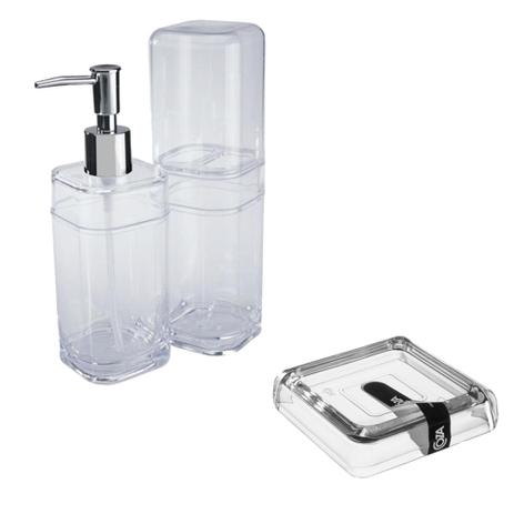 Kit Banheiro com Tampa + Saboneteira Cristal 3 peças Coza - Brinox Menor preço em Kit Banheiro com Tampa + Saboneteira Cristal 3 peças Coza - Brinox