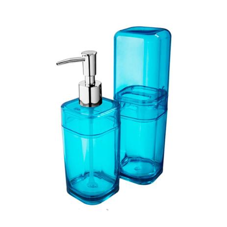 Kit Banheiro com Tampa Splash Turquesa 2 peças - Coza - Brinox Menor preço em Kit Banheiro com Tampa Splash Turquesa 2 peças - Coza - Brinox