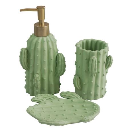 Kit banheiro de resina cactos 3 pcs 10,5cm x 9,5cm x 12cm - Btc decor Menor preço em Kit banheiro de resina cactos 3 pcs 10,5cm x 9,5cm x 12cm - Btc decor