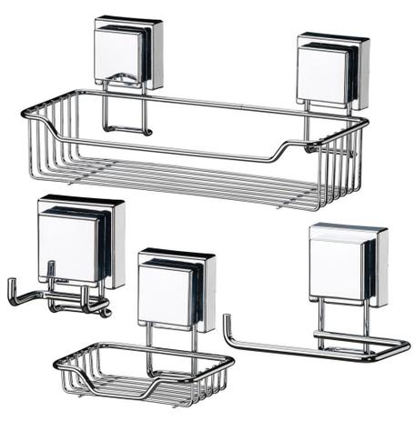 Kit Banheiro Organizadores Future Aço Inox Fixação Por Ventosa Menor preço em Kit Banheiro Organizadores Future Aço Inox Fixação Por Ventosa