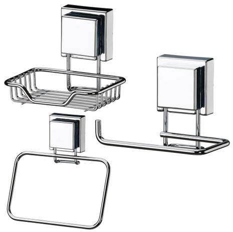 Kit Banheiro Papeleira, Saboneteira e Toalheiro Fixação Por Ventosa Inox - Future Menor preço em Kit Banheiro Papeleira, Saboneteira e Toalheiro Fixação Por Ventosa Inox - Future