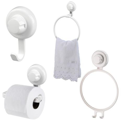 Kit Banheiro Papeleira, Toalheiro, Espelho Antiembaçante e Gancho Cabide Fixação Por Ventosa ABS Branco - Future Menor preço em Kit Banheiro Papeleira, Toalheiro, Espelho Antiembaçante e Gancho Cabide Fixação Por Ventosa ABS Branco - Future
