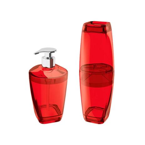 Kit Banheiro Porta Escova com Porta Sabonete Liquido UZ. Vermelho Menor preço em Kit Banheiro Porta Escova com Porta Sabonete Liquido UZ. Vermelho