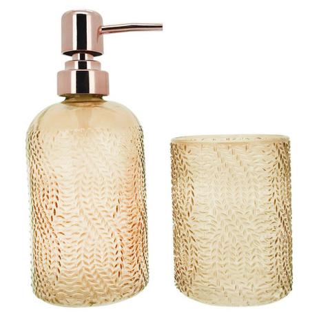 Kit Banheiro Porta Sabonete Escova Tricô de Vidro Âmbar 2pçs - Mimo style Menor preço em Kit Banheiro Porta Sabonete Escova Tricô de Vidro Âmbar 2pçs - Mimo style