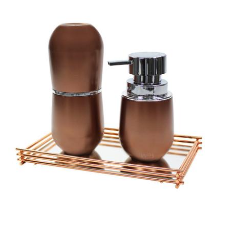 Kit Banheiro Rosé Gold Bandeja 15x25cm Porta Escova Sabonete Líquido - Wp Connect Menor preço em Kit Banheiro Rosé Gold Bandeja 15x25cm Porta Escova Sabonete Líquido - Wp Connect