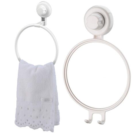 Kit Banheiro Toalheiro e Espelho Antiembaçante Fixação Por Ventosa ABS Branco - Future Menor preço em Kit Banheiro Toalheiro e Espelho Antiembaçante Fixação Por Ventosa ABS Branco - Future