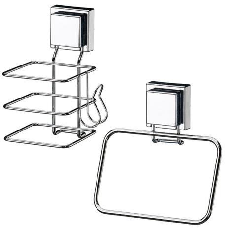 Kit Banheiro Toalheiro, Suporte Para Secador de Cabelo Fixação Por Ventosa Inox - Future Menor preço em Kit Banheiro Toalheiro, Suporte Para Secador de Cabelo Fixação Por Ventosa Inox - Future