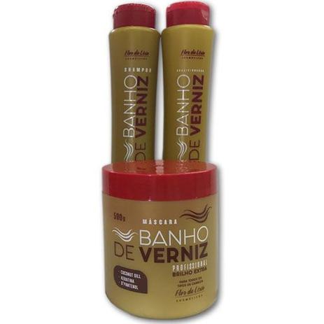 Kit Banho De Verniz com Shampoo Condicionador e Máscara - Flor de Lírio Menor preço em Kit Banho De Verniz com Shampoo Condicionador e Máscara - Flor de Lírio