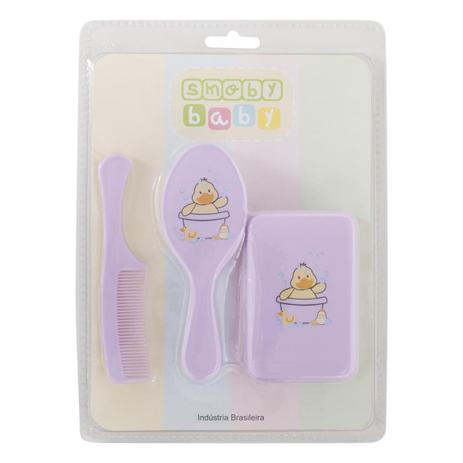 Kit banho pente, escova e saboneteira bebes lilás - Smoby Menor preço em Kit banho pente, escova e saboneteira bebes lilás - Smoby
