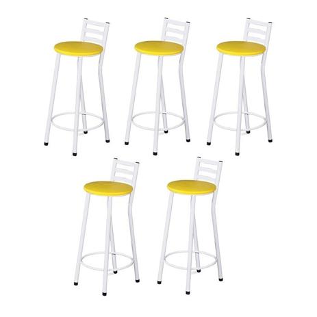 Kit Banqueta Alta com Encosto 5 Peças 00003 Branco Amarelo Archeli Menor preço em Kit Banqueta Alta com Encosto 5 Peças 00003 Branco Amarelo Archeli