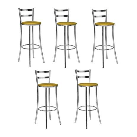 Kit Banqueta Alta Com Encosto 5 Peças BQ012 Cromado Amarela Lafatelli Menor preço em Kit Banqueta Alta Com Encosto 5 Peças BQ012 Cromado Amarela Lafatelli