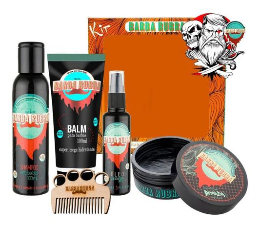 Kit Barba Rubra Presente Balm Óleo Pomada + Pente Chaveiro Menor preço em Kit Barba Rubra Presente Balm Óleo Pomada + Pente Chaveiro