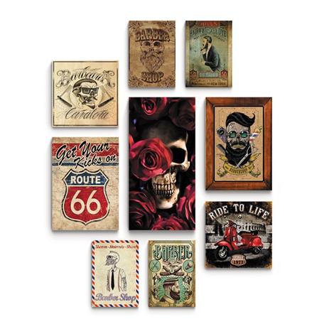 Kit Barbearia 9 quadros Decorativos - Rcs decorações Menor preço em Kit Barbearia 9 quadros Decorativos - Rcs decorações
