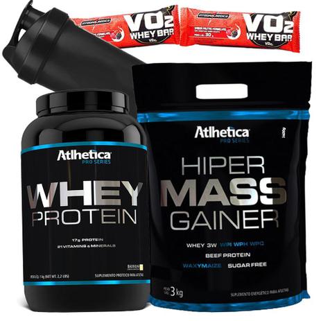 Kit básico Importado Atlhética Nutrition - Whey Protein Pro Serie 1kg Pote + Hiper Massa Gainer 3kg - Atlhetica nutrition Menor preço em Kit básico Importado Atlhética Nutrition - Whey Protein Pro Serie 1kg Pote + Hiper Massa Gainer 3kg - Atlhetica nutrition