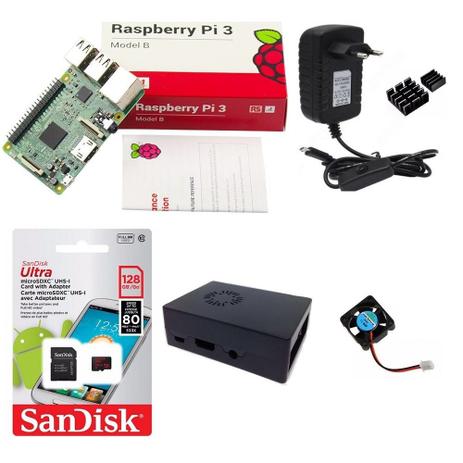 Menor preço em Kit Básico Raspberry Pi 3 - 128gb Case Com Cooler - Monkey business br