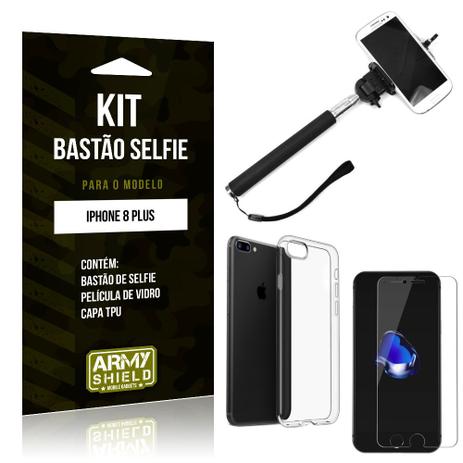 Kit Bastão de Selfie Apple iPhone 8 Plus Bastão + Capa + Película de Vidro - Armyshield Menor preço em Kit Bastão de Selfie Apple iPhone 8 Plus Bastão + Capa + Película de Vidro - Armyshield