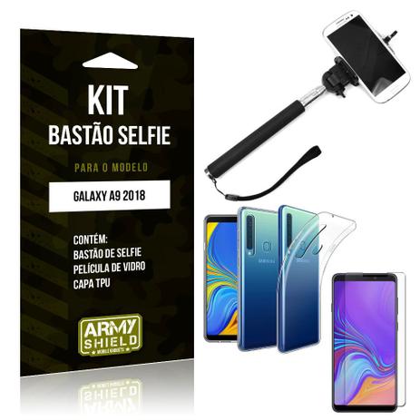 Menor preço em Kit Bastão de Selfie Samsung Galaxy A9 2018 Bastão + Capa + Película de Vidro - Armyshield