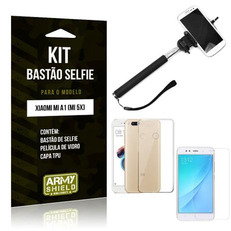 Kit Bastão de Selfie Xiaomi Mi A1 Bastão + Capa + Película de Vidro - Armyshield Menor preço em Kit Bastão de Selfie Xiaomi Mi A1 Bastão + Capa + Película de Vidro - Armyshield
