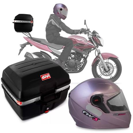 Kit Baú Givi Moto 27l + Capacete Rosa Com Rosa Menor preço em Kit Baú Givi Moto 27l + Capacete Rosa Com Rosa