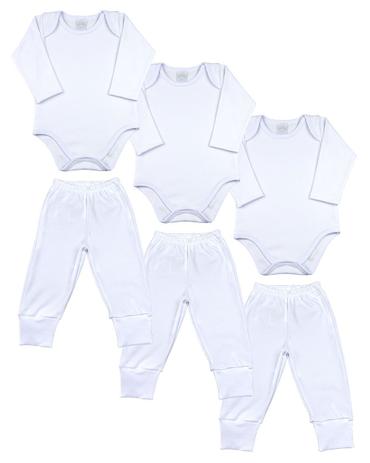 Kit Bebê 6 peças - 3 Bodies e 3 Calças de Suedine - Branco - Ano Zero Menor preço em Kit Bebê 6 peças - 3 Bodies e 3 Calças de Suedine - Branco - Ano Zero
