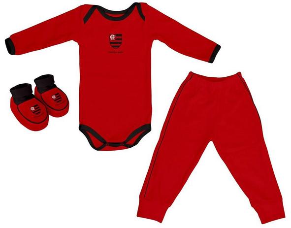 Kit Bebê Flamengo 3 Peças Longo Vermelho - Torcida Baby Menor preço em Kit Bebê Flamengo 3 Peças Longo Vermelho - Torcida Baby
