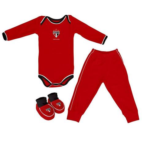 Kit Bebê São Paulo 3 Peças Longo Vermelho - Torcida Baby Menor preço em Kit Bebê São Paulo 3 Peças Longo Vermelho - Torcida Baby