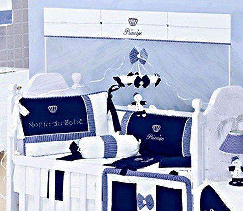 Kit Berço 8 Peças Luxo Coroa Listra Personalizado com Nome - Talismã Menor preço em Kit Berço 8 Peças Luxo Coroa Listra Personalizado com Nome - Talismã