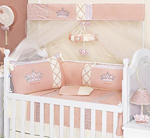 Kit Berço 8 Peças Luxo Coroa Princesa Guipir Floral - Talismã Menor preço em Kit Berço 8 Peças Luxo Coroa Princesa Guipir Floral - Talismã