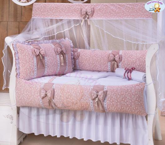 Kit Berço 9 Peças - Doce Encanto (salmão Envelhecido) - Mariana Baby Confecções Menor preço em Kit Berço 9 Peças - Doce Encanto (salmão Envelhecido) - Mariana Baby Confecções